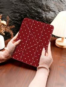 Dotted Pattern Tablet Protective Case, Transparent Acrylic Panel, With Pen Slot/Auto Sleep/Wake Function, Minimalist Casual Style, Compatible With Ipad Foldable Tablet, Compatible With Ipad 10th Gen/7th/8th/9th Gen (10.2") Air 5/Air 4 (10.9"), Also Fits Galaxy Tab S6 Lite (10.4") - Black/White/Red/Brown Polka Dot Pattern - Multicolor - View 29