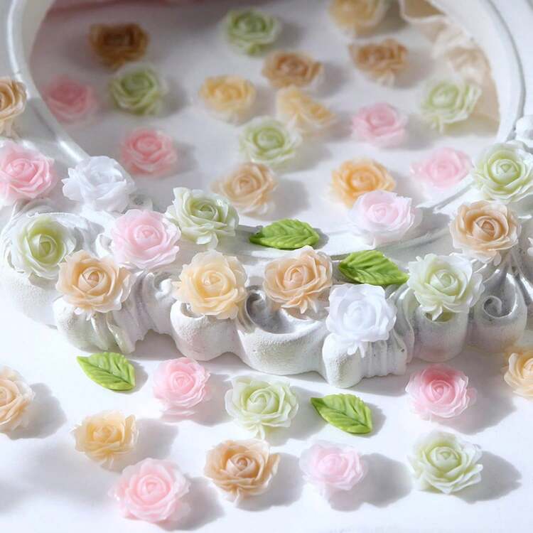 100 piezas de joyería de rosa de resina, kit de decoración de uñas con gemas de rosa de resina de colores mixtos y encantos - para diseños de arte de uñas DIY, proyectos artesanales y suministros para hacer joyería - Multicolor - Añade 3