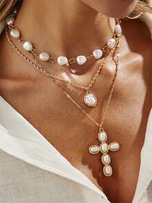 Bộ 3-5 chiếc dây chuyền mạ vàng kiểu Bohemian, dây chuyền dài đính ngọc trai giả, dây chuyền ngọc trai giả kiểu Baroque, dây chuyền cổ điển, thích hợp cho tiệc tùng, mặc hàng ngày, đi nghỉ mát, quà tặng cho nữ. - Nhiều màu - Xem 14