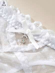 3件套性感蕾丝女士丁字裤，浪漫蕾丝波点内裤，性感交叉绑带舒适内衣 - 彩色 - 查看 7