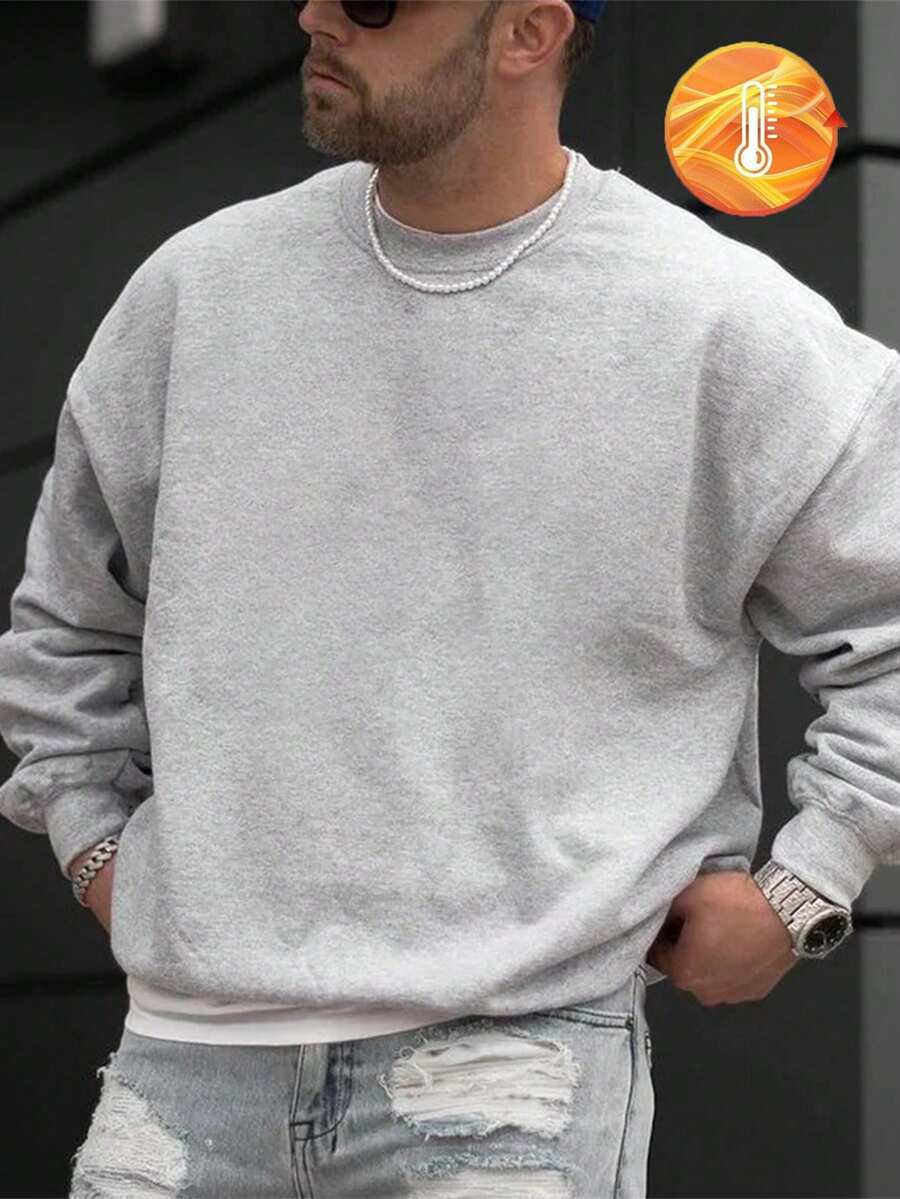 加大码男士圆领街头风卫衣，脑洞大开图案印花，优质趣味Emo风格图案，黑色运动卫衣，万圣节主题印花街头风卫衣，白色英文印花，黑色运动衫，复古男士卫衣，Y2K街头风，适合日常穿着 - 灰色 - 查看 1