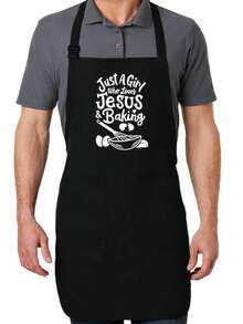 1PC Funny Christian Baker Apron Just A Girl Who Loves Baking Custom Kitchen Apron Pockets Gift Full-Length Apron, Loves Jesus Chef Apron Quote - 黑色 - 查看 5