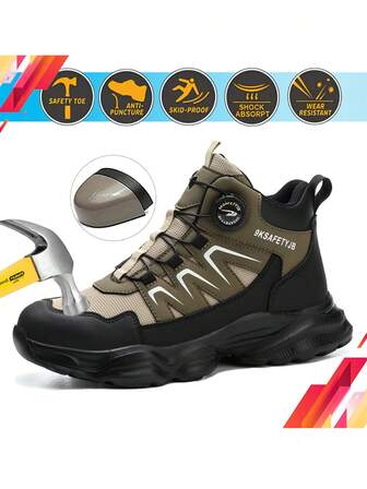 Dian Sen Xmas Gifts 1 Pair Men Safety Trainer Sports Safety Shoes Steel Toe Trainer Sport Work Shoes Work Trainer Indestructible Shoes Women Steel Toe Work Shoes With Anti-Puncture Anti-Smash Cushion Sole Rotation Buckle Breathable Perfect Gift,Comfortable Design For Hiking,Outdoor,Lightweight EVA Sole
