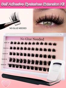 60 piezas Juego de pestañas individuales autoadhesivas con forma de C, incluye pinzas y rizador de pestañas, de 8-16 mm, Kit de extensión de pestañas DIY, pestañas segmentadas sin pegamento, con puntas afiladas, alargamiento de pestañas - Negro - Ver 9