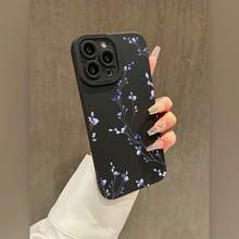 Cute Phone Case A Simple Black Phone Case With Purple Floral Branches, Compatible With Apple For Iphone Models 16, 15, 14, 13, 12, 11, XS, XR, X, 8, 7, Mini, Plus, Pro Max, And SE Series. Perfect For Halloween Gifts, Easter Gifts, Birthdays, For Your Girlfriend, Boyfriend, Friends, Or Even For Yourself. A Case As Unique As You Are. - 1pc - 查看 5