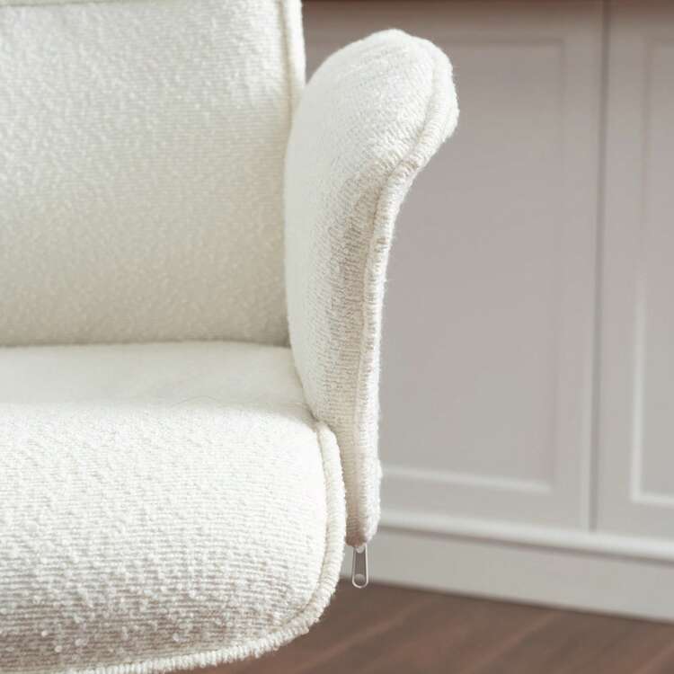 Meubles Cosy 現代辦公椅，採用圈絨面料，彎木框架，高度可調節，360°旋轉，符合人體工學，舒適美觀，聖誕裝飾款，白色，尺寸：62.5 x 59.5 x 81-93 厘米 - 白色 - 查看 10