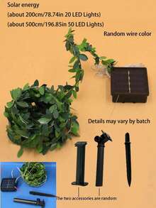 1pc-Solar Fairy Light String LED Simulation Small Green Leaf Rattan Light String, Outdoor Courtyard Garden Balcony Wedding Birthday Spring Party Background Decoration Copper Wire Lights,Spring Decoration Gifts Graduation,Fake Plants - Green - View 8