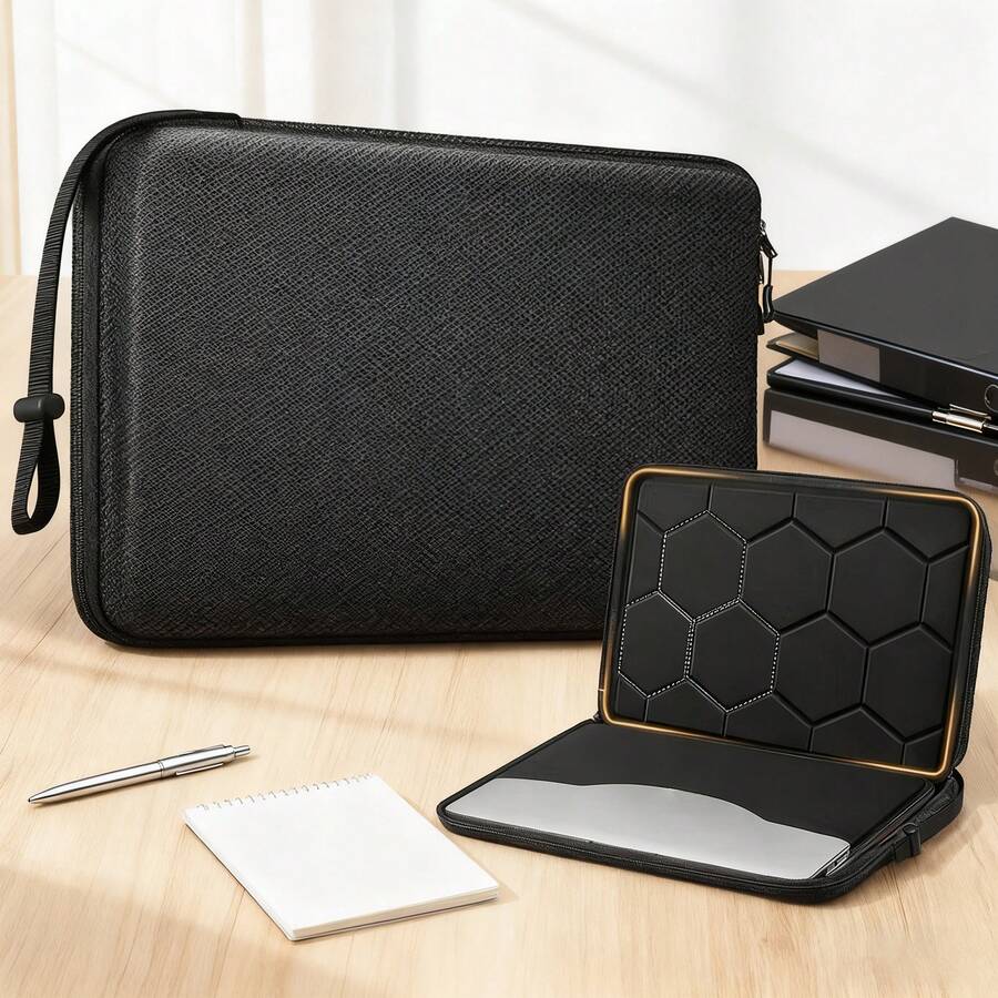 حقيبة كمبيوتر محمول 15 بوصة مقاومة للصدمات، حقيبة كمبيوتر عالمية لماتبوك 15 و 15.6 بوصة، حقيبة حماية مقاومة للماء من EVA باللون الأسود مع أشرطة، صندوق EVA 13.3 بوصة لأجهزة M1 و M2 و M3 و M5 و A3434 و 2025، حقيبة للنساء للسفر والضروريات - الأسود - مشاهدة 1