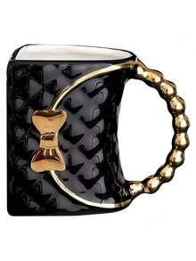 1pc Ceramic Handbag Shaped Mug With Bow Design, Fan-Shaped Handle, Creative Light Luxury Bag Shaped Ceramic Cup, Personalized Coffee Cup Plate Set, Home Water Cup, Girl's Gift, Home Decoration, New Year's Gift, Valentine's Day Gift - 彩色 - 查看 11