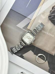 Relógio feminino casual quadrado de quartzo com pulseira metálica, decorativo e ideal para uso diário (1 unidade).