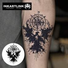 INKARTLINK 维京凤凰临时纹身贴纸，北欧神话不朽之鸟纹身贴纸，防水持久15天，战神图腾贴纸 - 黑色 - 查看 7