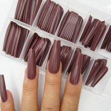 100pc Colored Coffin Press On Nails Long Ballerina False Fake Nail Tips Full Cover Manicure Design Acrylic Nails For Women Teen FFgirls (Dark Coffee){Inchcolor_nameinch:InchDarkCoffeeinch} - 黑咖啡 - 查看 5