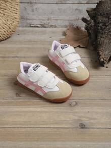 1 par de zapatos deportivos de bebé/niña pequeña de cuero parchado suaves y cómodos, con punta redonda, correa, suela antideslizante, zapatillas casuales lindas y de moda, adecuadas para bebés, otoño/invierno