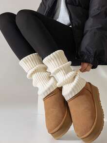 1 Pair Solid Color Leg Warmers, Fashion & Warm, Suitable For UGGs, Christmas Socks, Winter Socks For Women, Casual, Holiday, Christmas Party Outfit - Multicolor - View 14