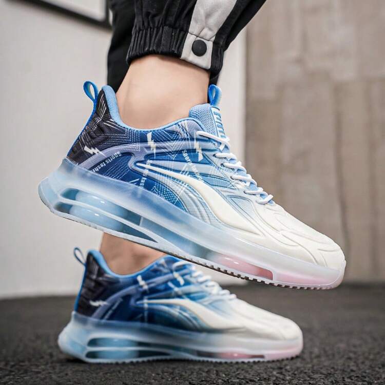 男士时尚透气轻便休闲运动鞋，网眼渐变色百搭时尚运动鞋，适合跑步和散步 - 藍色 - 查看 7