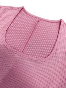 Women Square Neck Fitted Long Sleeve Solid Color Tie-Front Dress