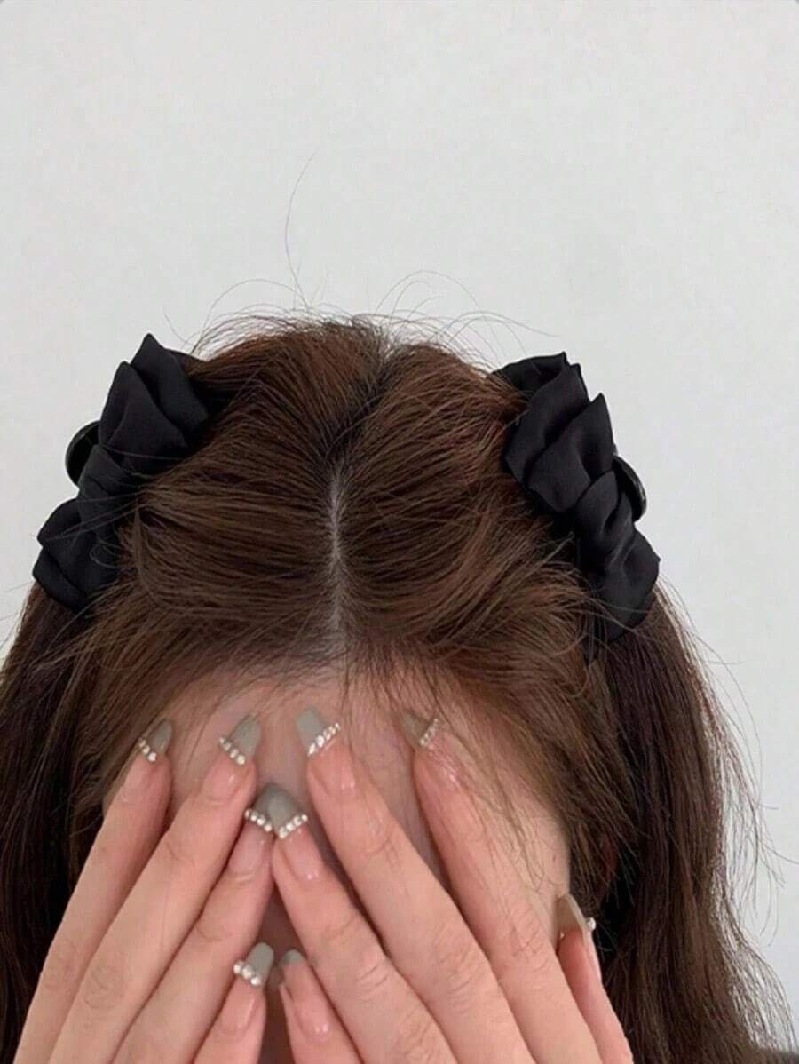 2pcs Bowknot Side Clip Hair Clips, Suitable For Young Women & Ladies, For Daily Wear & Party Hair Claws Claw Clips Hair Jaw Clip Hair Clamps Hair Clutch Hair Claw Clip Fall Winter Hair Accessories For Women For Vacation Outfits Woman - 黑色 - 查看 1