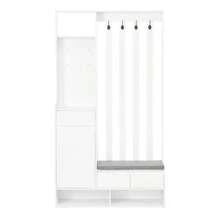 Hallway Wardrobe With Upholstered Storage Bench, Multifunctional Hallway Shoe Cabinet With Pegboard, Modern Wardrobe With 4 Hooks For Entrance Area, Laundry Room, White, H180/W100/D35 Cm - 白色 - 查看 4