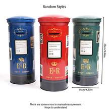 1 pieza Hucha de hierro con estilo vintage, caja de dinero, diseño clásico de buzón británico, tarro de ahorro redondo con tapa abatible, alcancía decorativa, perfecta como regalo de Año Nuevo o cumpleaños para amigos y familiares, o como accesorio de escritorio.