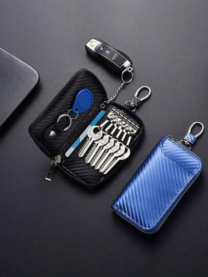 1PC 2025 New Carbon Fiber Textured Ultra-Light Stylish Multifunctional Key Case With Hook-Style Card Holder Portable And Large Capacity For Home Use For Men Mini Wallet Small Wallet Wallet Keychain Coin Wallet Vintage