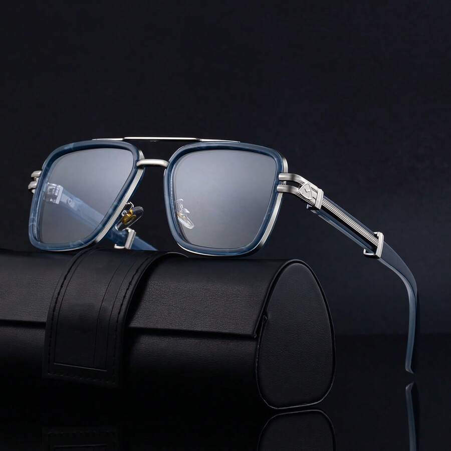 一副新款时尚方形镜框男士眼镜，复古休闲街头优雅双梁户外复古高端时尚眼镜，适合日常佩戴 - 彩色 - 查看 1