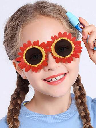 1 pieza Gafas de moda con marco floral lindo para niña de 4 a 8 años, adecuadas para salidas de vacaciones, combinación de ropa y regalos festivos