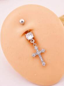 1 pieza Elegante anillo de ombligo de plata chapada, oro y circonita cúbica, adecuado para uso diario de mujeres, regalo de cumpleaños, fiesta de bar, fiesta de playa