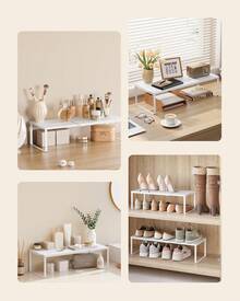 Especiero, Extensible, Organizador de Cocina, Estante de Cocina, Organizador de Armario, Estante Pequeño, Metal, Encimera, Mesa, Zapatero, Blanco Mate - Blanco - Ver 3