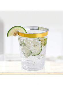 100pcs Gold Cups, 6.76oz Clear Cups With Gold Rim, Gold Beer Mugs, Hard Party Cups, Premium Gold Rimmed Cups, Ideal For Weddings And Parties