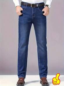 Men's Business Casual Straight Leg Jeans, Stretchy Denim Trousers For Daily Wear, Fashion & Versatile