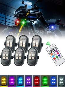 4 LED Bulb Upgraded 6 Wireless LED Flashing Lights With Remote Control, 8 Colors, Type-C Rechargeable LED Light, Anti-Collision Warning Light, Suitable For Car, Motorcycle, Bicycle, Drone, Etc.