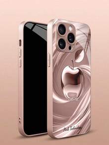 1pc Customized Text & Pink Tech-Inspired Apple Design Tempered Glass Phone Case, Compatible With IPhone 17 Pro Max/17 Air/16/15/13/12/11/XS Max/6 7 8 Plus, S25 Ultra/S24 FE/S23 Plus/S22 Pro/S20/S21 FE, High-End Business Customization, Fashion HD Printing Protective Cover, Holiday Gift, Birthday Gift, Couples, Pets, Friends, Classmates, Besties, Siblings, Family