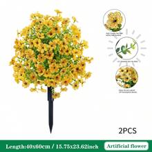 2PCS Artificial Eucalyptus Violet Ground Stakes Flowers, UV Resistant Faux Silk Plants For Spring Summer Garden, Patio, Home Decor, Lifelike Greenery Bouquet - 黃色 - 查看 1