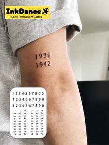 1組「Number」革命性科技紋身貼，半永久紋身貼，臨時紋身貼，持久顯色，仿真紋身，防水，真實紋身效果，植物基底，InkDance，Ink Dance，禮物 X063 - 黑色 - 查看 2