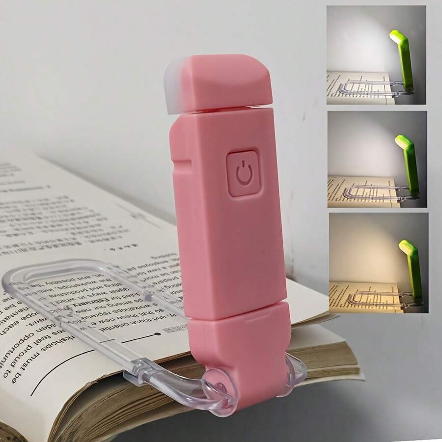1pc Portable Rechargeable LED Bookmark Light, Clip-On Reading Light, Bedside Reading Eye-Care Lamp - Pink - View 1