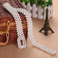 Rhinestone Pearl Waist Chain Ladies Simple Versatile Decorative Elastic Pearl Belt Girls Ins Sweet Fashion Elastic Waist Seal - 白k 扣 - 查看 6