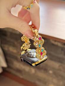 女士花朵锆石表带，兼容 38/40/41/42/44/45/46/49mm - Ultra/SE/Series 11/10/8/7/6/5/4/3/2/1 - 金色 - 查看 3