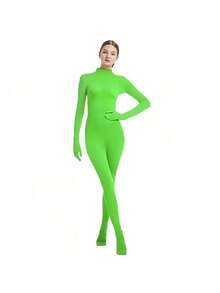COS Combinaison pour femmes avec mains et pieds, costume de danse une pièce, tenue de spectacle sur scène, vêtements de spectacle pour rassemblement de fête, costume de cosplay - Vert fluorescent - Voir 1