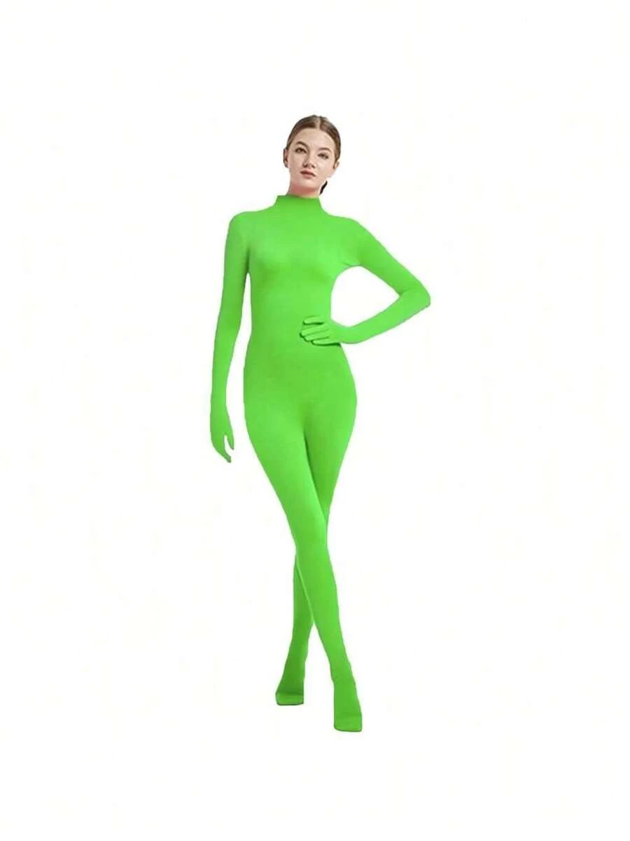COS Combinaison pour femmes avec mains et pieds, costume de danse une pièce, tenue de spectacle sur scène, vêtements de spectacle pour rassemblement de fête, costume de cosplay - Vert fluorescent - Voir 1