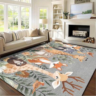 1 pieza Alfombra/Tapete de estilo de dibujos animados de moda y creativa de lana sintética, alfombra con patrón de animales pequeños, alfombra suave y amigable con la piel, alfombra versátil para la sala de estar, producto de alta calidad, nuevo artículo de caliente, adecuado para la sala de estar, dormitorio, estudio, grosor de 0.7-1.0cm (medición hecha a mano con un error razonable)