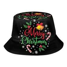 休闲卡通圣诞老人和驯鹿图案渔夫帽，Ho Ho印花，男女皆宜的圣诞派对渔夫帽 - A - 查看 4