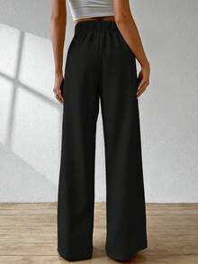 A&DD MODA, REF: AS1248 Wide-Leg Trousers With Elastic Waistband, Elegant And Sophisticated, Bell-Bottom Style, High Waist, Tailored, Casual And Formal Look, Comfortable And Stylish, Lightweight And Comfortable Fabric, Ideal For Relaxed And Glamorous Occasions. ✨ - đen - Xem 2