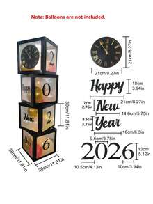 4件套2026中国新年快乐派对装饰套装，黑色和金色2026新年除夕派对气球盒，适用于2026新年派对装饰、新年除夕庆祝活动、新年除夕派对用品、拍照背景，易于组装，不含气球。 - 彩色 - 查看 5