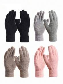 2 pares/1 par de luvas femininas quentes sem dedos, aquecedores de pulso de malha de cor sólida, versáteis para escritório, escola, escrita, outono/inverno - multicolorido - Ver 16