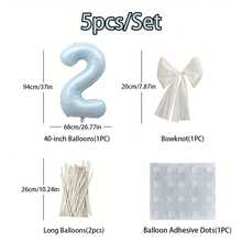 5pcs 40-Inch Blue Digital Balloon Decorations, Featuring A Bowed White Veil And A White Balloon For Decoration. Suitable For Placement At Birthday Party Gatherings, Setup For Family Gatherings And Parties, And Decoration For Various Outdoor Holiday Celebrations - Blue - View 16