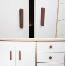 1pc Wooden Cabinet/Drawer Pull Handle, Beech Wood, Black Walnut, Natural Wood - Multicolor - View 7