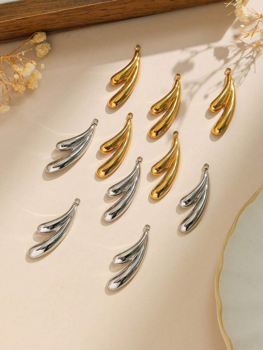 3 pièces/Paquet Accessoires de pendentif de branche inclinée en forme de goutte d'eau asymétrique en acier inoxydable 304 - accessoires pour branches d'arbres fourchues - Voir 1