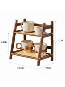 2 Layers Coffee Station Storage Rack, Bamboo Cup Holder Countertop, Kitchen Counter Rack, Tea And Coffee Bar Accessories, Matcha Rack, Cup Display, Condiment Storage Rack,Suitable For Living Room, Kitchen, Study, Bedroom And Bathroom - 棕色的 - 查看 3