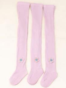 3条装粉色儿童打底裤，饰有花朵图案；1-12岁幼儿女童可爱针织袜；畅销儿童全长粉色袜子，适合日常穿着和派对穿着 - 淺粉色 - 查看 9