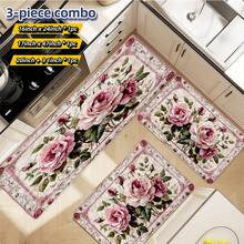 Alfombra de baño con patrón floral rosa retro - Felpudo rectangular de material sintético, absorbente y antideslizante, adecuado para dormitorios, baños, inodoros, entradas de cocina y otras decoraciones del hogar, para todo el año - Blanco - Ver 14